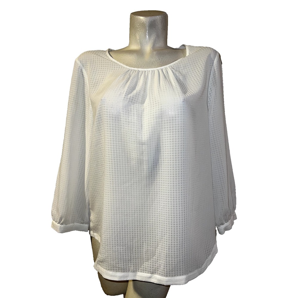 New J.Crew Womens White Textured Grid Long Sleeve Blouse B9440 Size L NWT